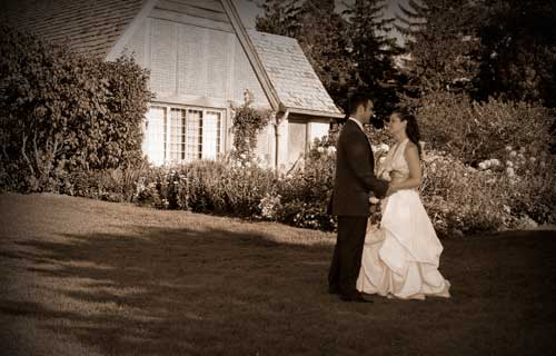 Bride and groom outdoors